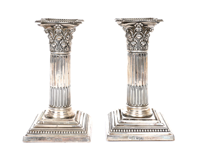 Victorian silver desk candlesticks. at Whyte's Auctions