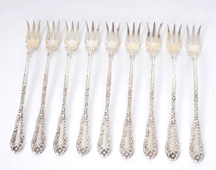 A set of nine American sterling cocktail forks at Whyte's Auctions