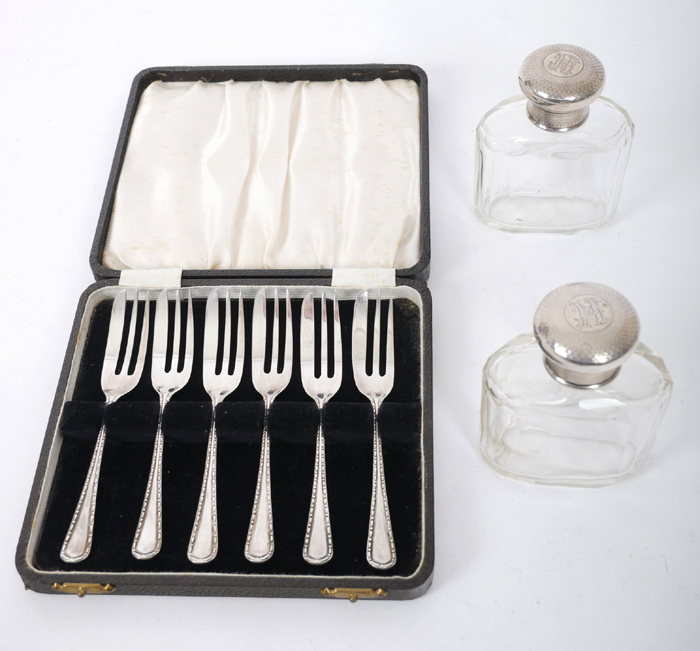 20th century silver pastry forks and bottles. at Whyte's Auctions