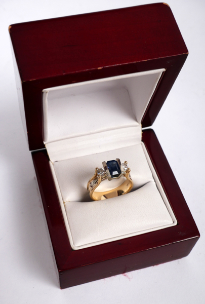 A contemporary sapphire and diamond dress ring. at Whyte's Auctions