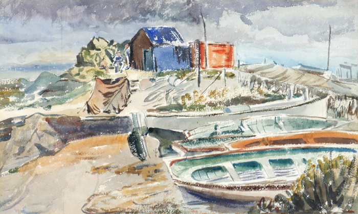 HARBOUR WITH FIGURES by Violet McAdoo sold for �95 at Whyte's Auctions
