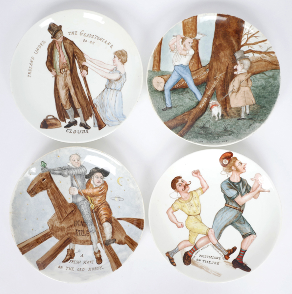 1870s and 1880s Political cartoons hand painted on porcelain plates. at Whyte's Auctions