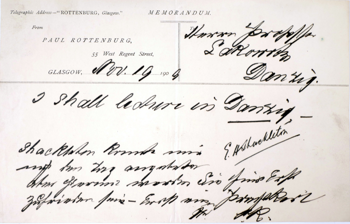 1909, Ernest Shackleton signature at Whyte's Auctions