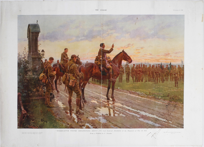 1915 (8 May). After Fortunino Matania. The Last General Absolution of the Munsters at Rue du Bois. Signed. at Whyte's Auctions