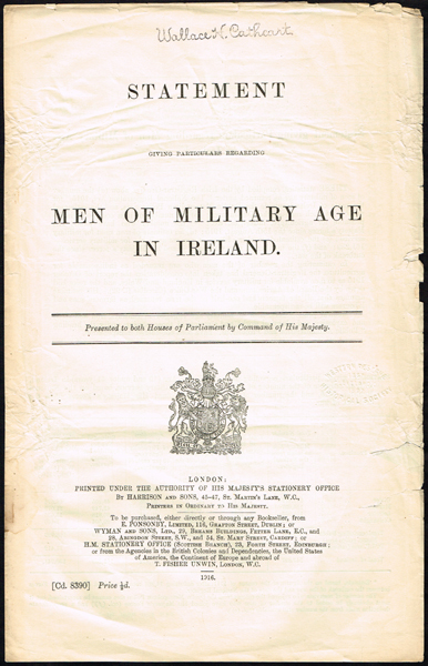 Government reports, Men of Military Age in Ireland 1916 and  General Prisons Board, Ireland, 1919-1920. at Whyte's Auctions