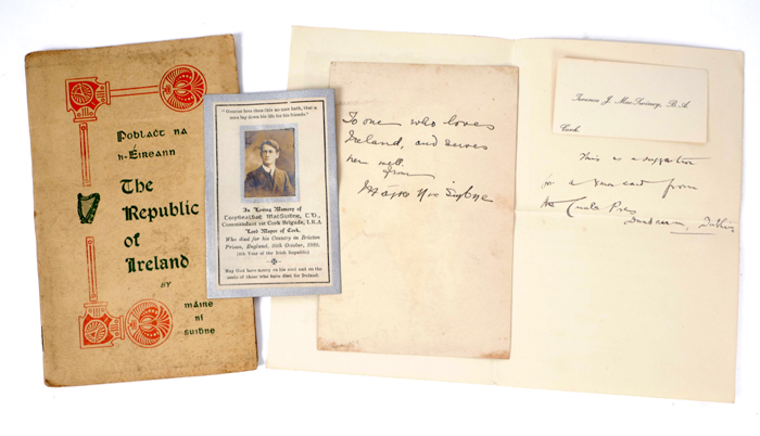 Terence MacSwiney, a collection of ephemera closely related to him. at Whyte's Auctions