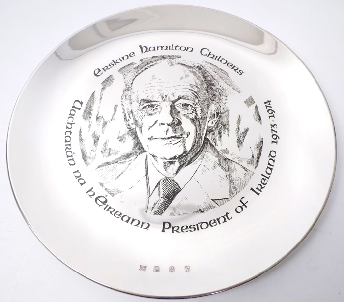 Erskine Childers commemorative silver plate. at Whyte's Auctions
