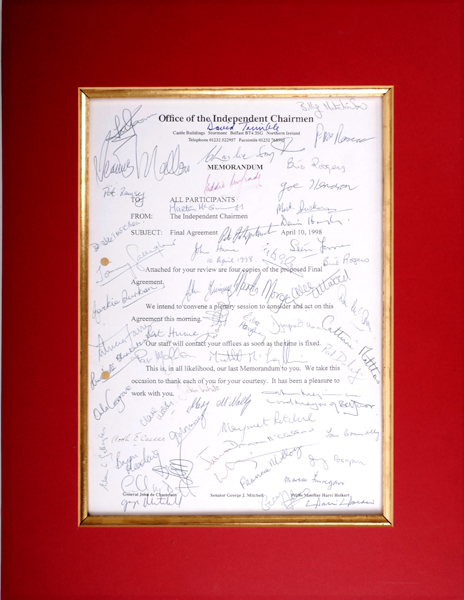 1998, April 10, Good Friday Agreement, Memorandum regarding Final Agreement signd by participants. at Whyte's Auctions
