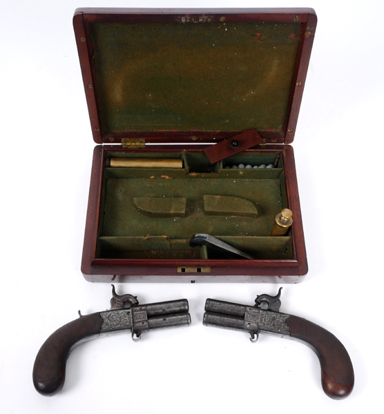 Early 19th century, cased pair of turnover pocket pistols. at Whyte's Auctions