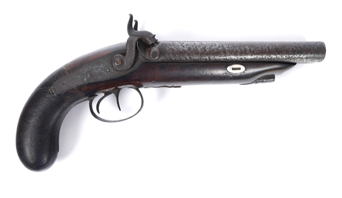An early 19th century percussion, double-barrel howda pistol. at Whyte's Auctions