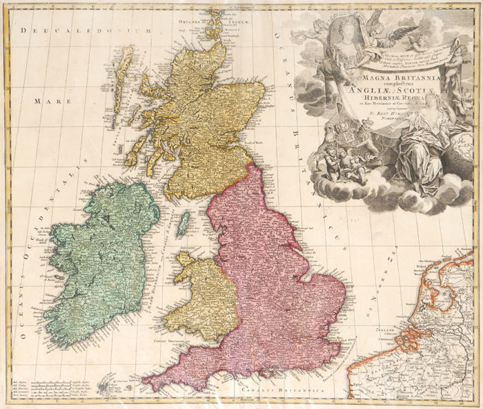 1740 Map of Britain and Ireland, by Johan Baptiste Homann. at Whyte's Auctions