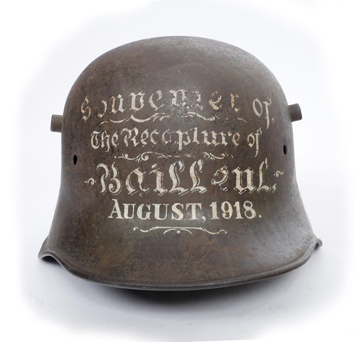 1914-1918 German M1918 helmet, Allied soldier's trophy. at Whyte's Auctions