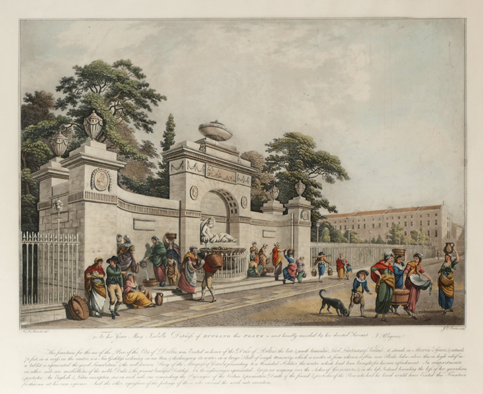 Circa 1790 Fountain on Merrion Square West, engraving. at Whyte's Auctions