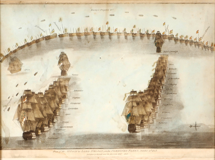 1805 Battle of Trafalgar, print of Nelson's disposition of ships. at Whyte's Auctions