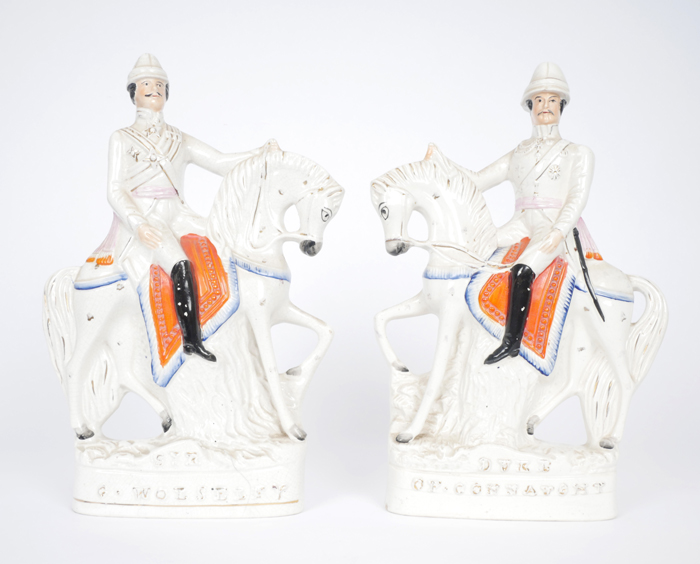 A pair of 19th century staffordshire figures of mounted Field Marshalls at Whyte's Auctions