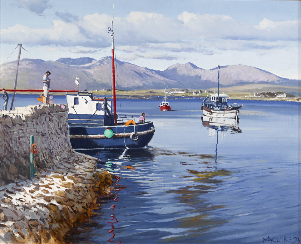 THE NEW PIER, ROUNDSTONE, COUNTY GALWAY, 1993 by Cecil Maguire sold for �5,800 at Whyte's Auctions