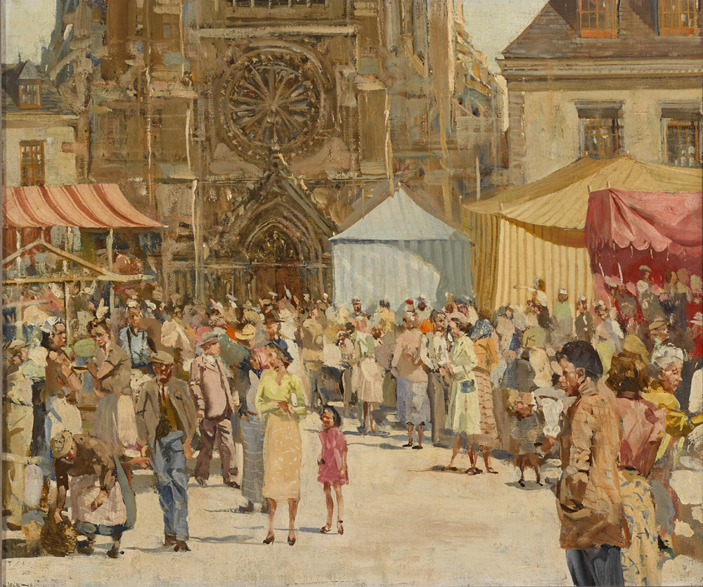 MARKET SCENE, BRITTANY, FRANCE by James le Jeune sold for �3,400 at Whyte's Auctions
