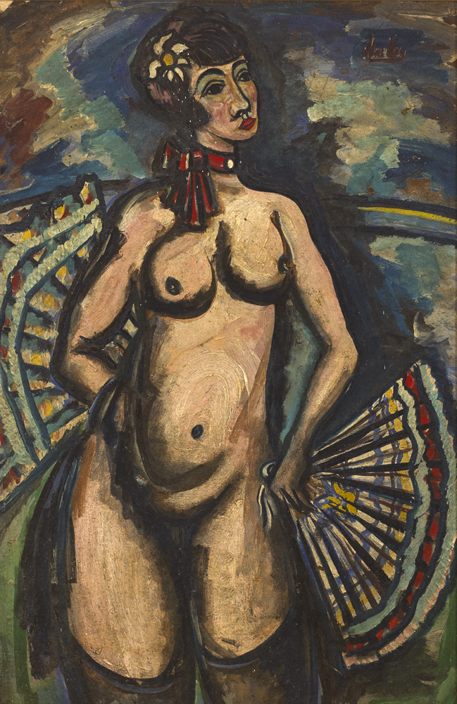 NUDE WITH TWO FANS, c.1945 by Markey Robinson sold for 3,000 at Whyte's Auctions