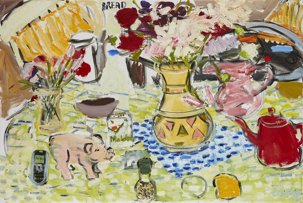 PINK PIG AND RED TEAPOT by Elizabeth Cope (b.1952) at Whyte's Auctions