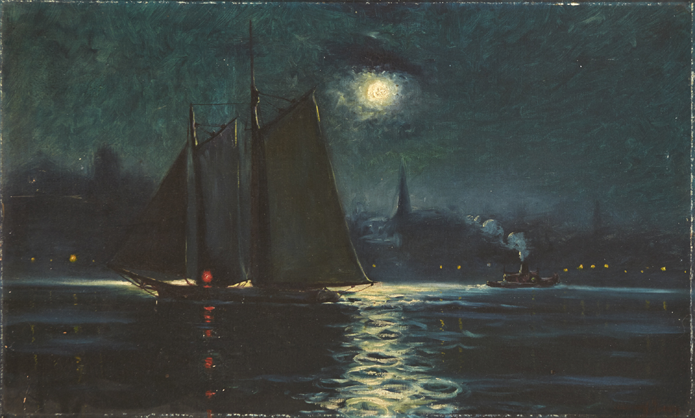 MOONLIGHT, INNER HARBOUR, BOSTON, 1905 by William Gerard Barry sold for �3,200 at Whyte's Auctions