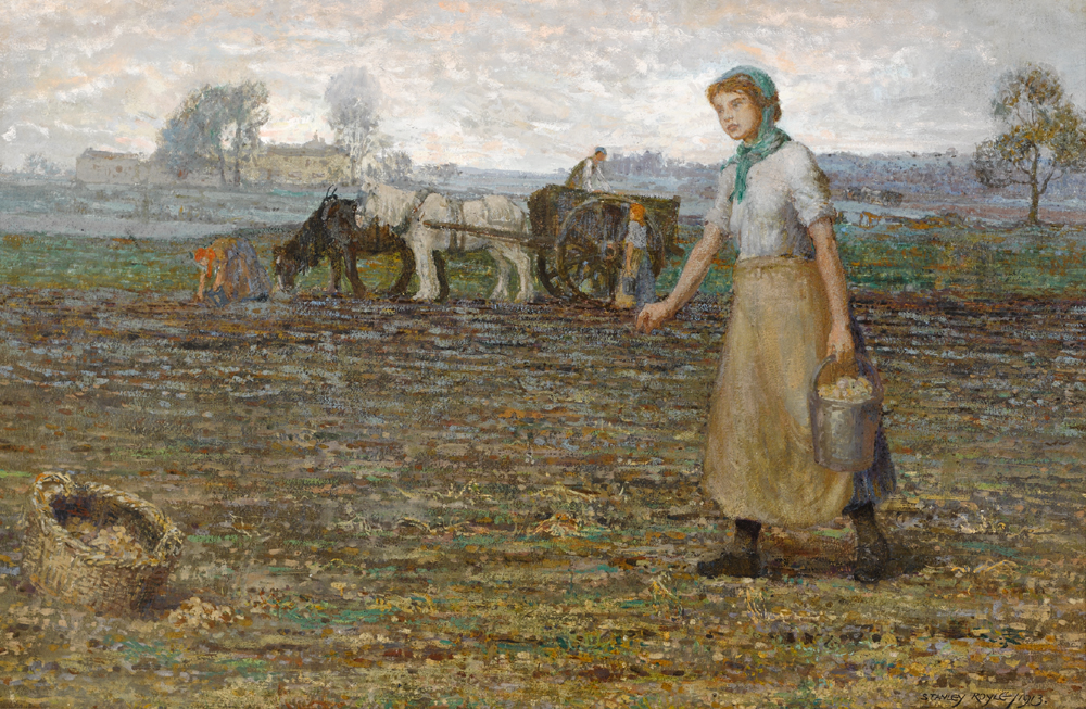 IN THE POTATO FIELDS, ECCLESFIELD, EARLY EVENING, 1913 by Stanley Royle sold for 4,800 at Whyte's Auctions