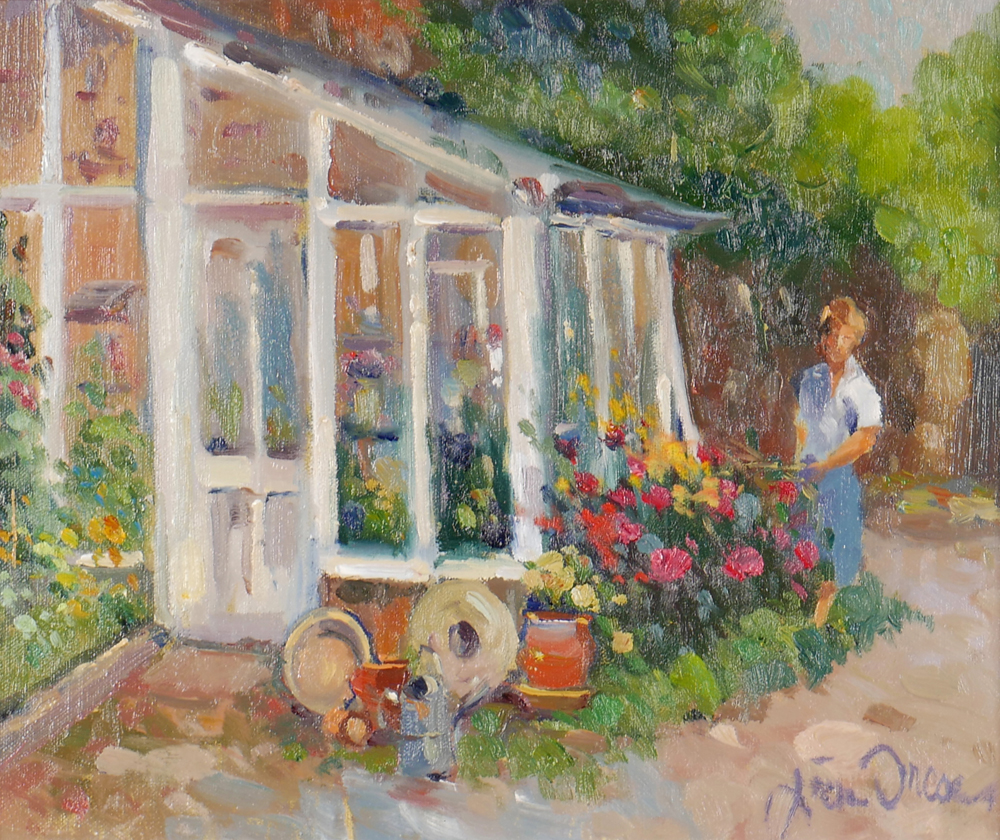 BY THE GREENHOUSE, 1989 by Liam Treacy (1934-2004) at Whyte's Auctions