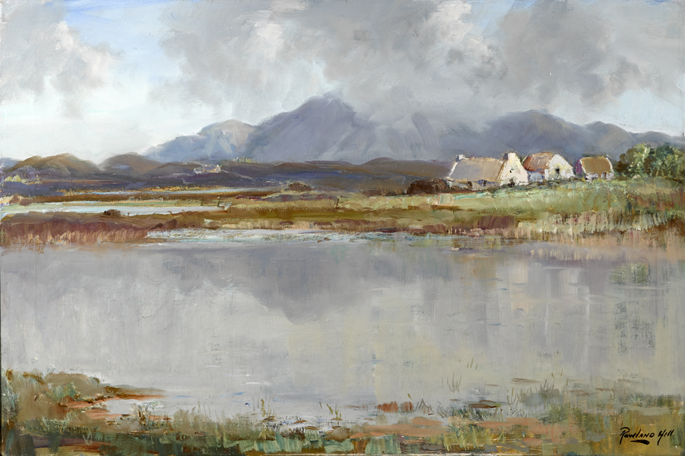 LAKESIDE COTTAGES AND TWELVE PINS, CONNEMARA by Rowland Hill ARUA (1915-1979) at Whyte's Auctions