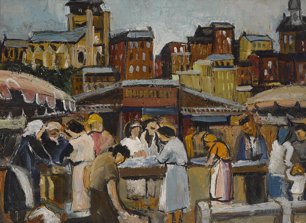 FISH MARKET, HONFLEUR, FRANCE by H�l�ne Paignant (French, 1922-2007) at Whyte's Auctions