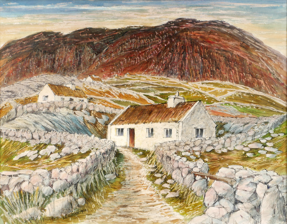 COTTAGES WITH MOUNTAINS IN THE DISTANCE, 1962 by Donald Rayner (1907-1977) at Whyte's Auctions