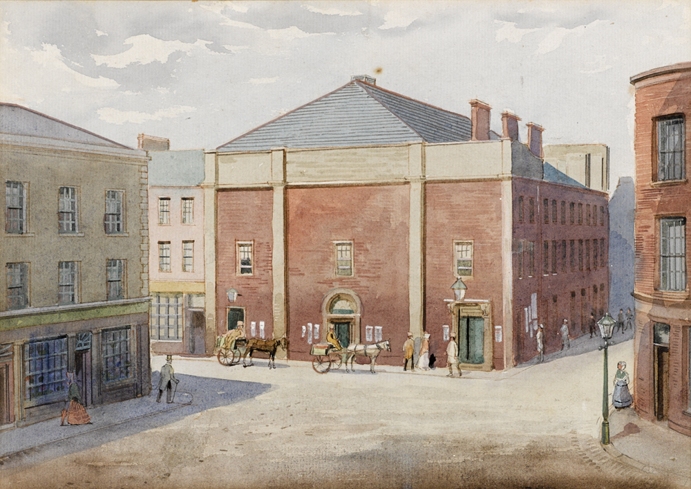 CORNMARKET AND THE OLD THEATRE, BELFAST 1840 by Joseph William Carey RUA (1859-1937) at Whyte's Auctions