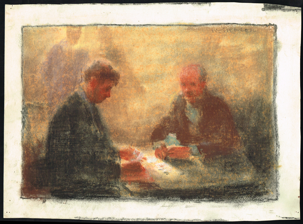 TWO SCENES FROM KELLY'S CELLERS, BELFAST, 1970 and SCENE OF MEN PLAYING CARDS (SET OF THREE) by William Mason (1906-2002) at Whyte's Auctions