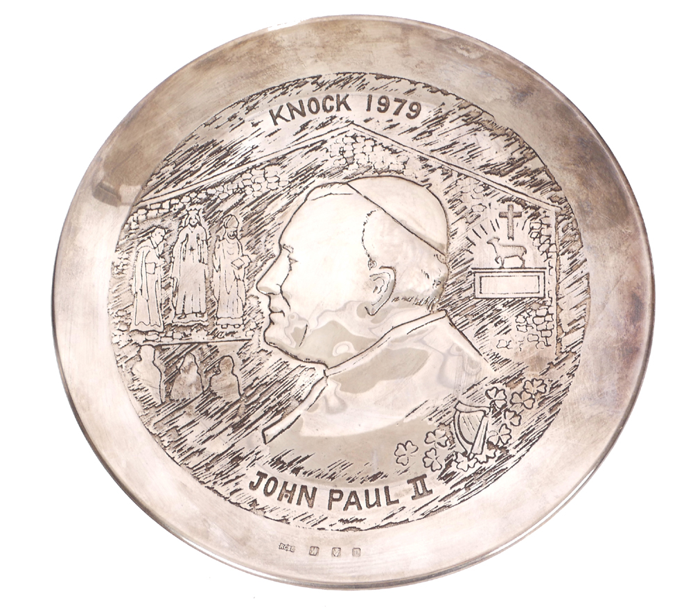 1979 Pope John Paul II visit to Knock, commemorative silver plate. at Whyte's Auctions