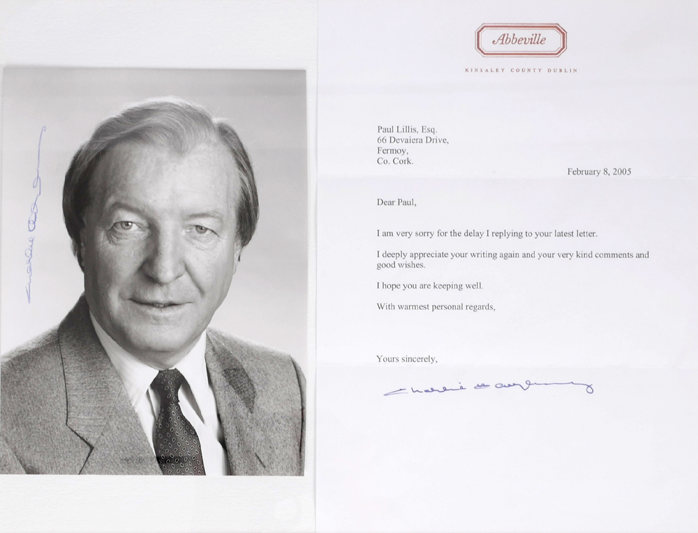 2006, February 8, Charles J Haughey signed letter and signed photograph. at Whyte's Auctions