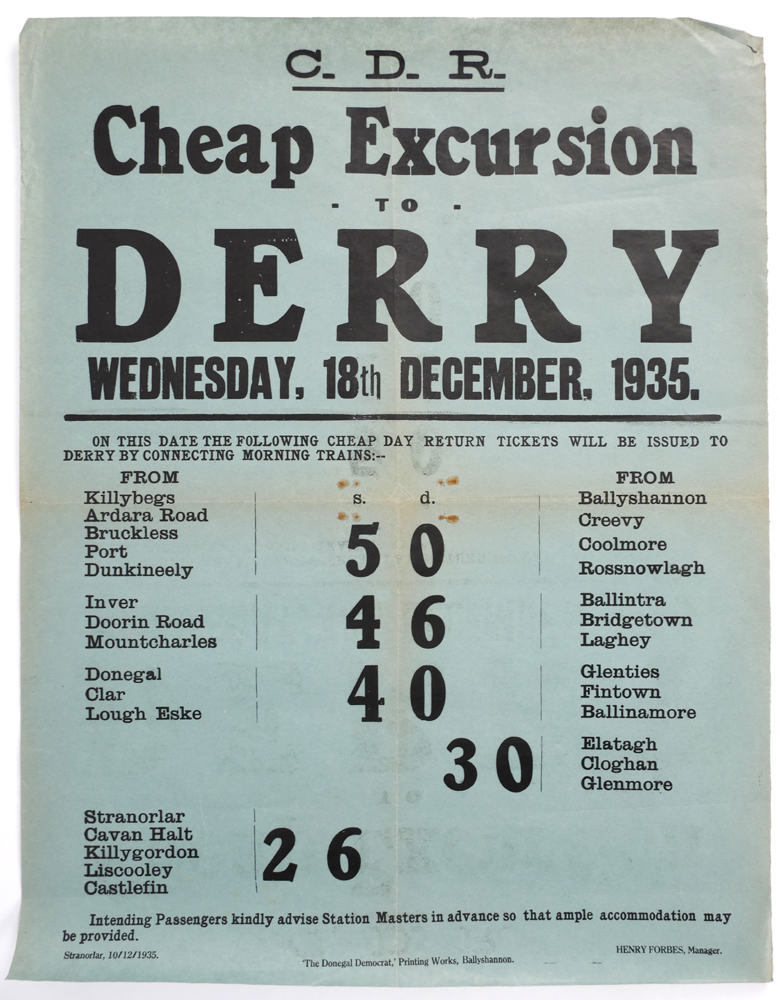 1929-1938 County Donegal Railway and CIE Excursion posters. at Whyte's Auctions