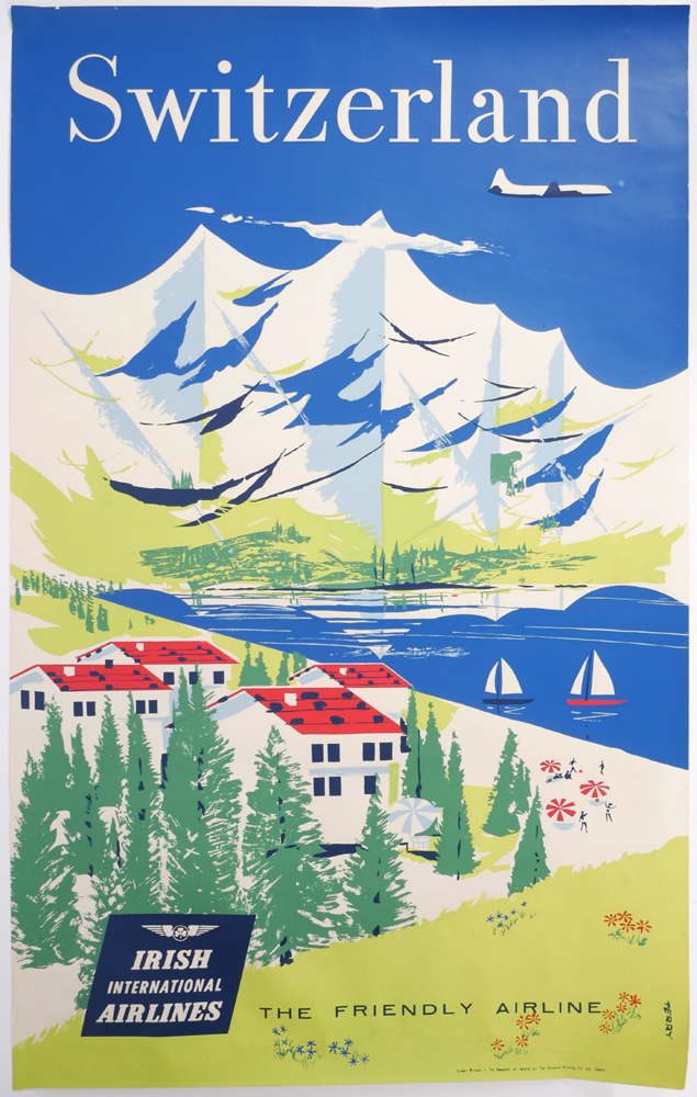 1960s Irish International Airlines - Aer Lingus, Switzerland travel poster. at Whyte's Auctions