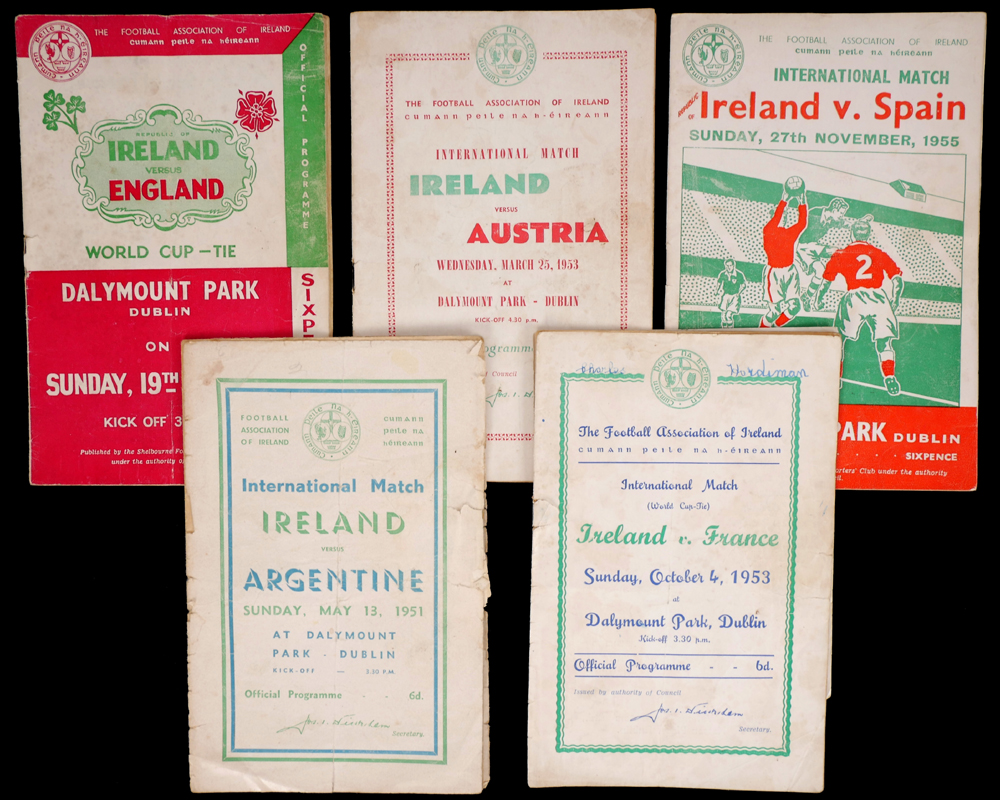 Soccer 1951-1957 Irish International Soccer programmes at Whyte's Auctions