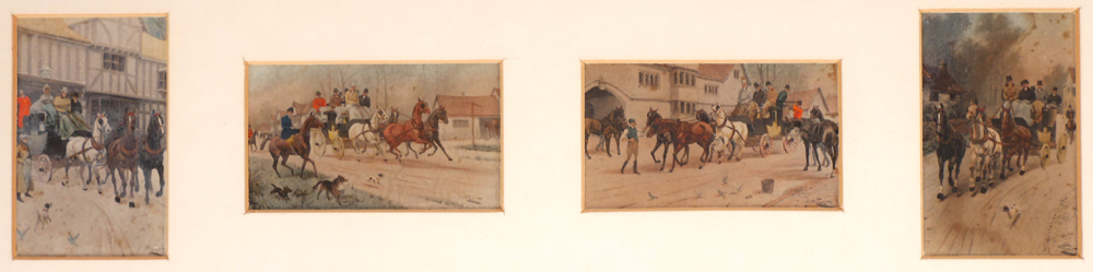 George Wright coaching vignettes, watercolour, four framed as one. at Whyte's Auctions