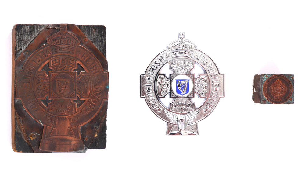 Royal Irish Automobile Club printer's blocks and badge. at Whyte's Auctions