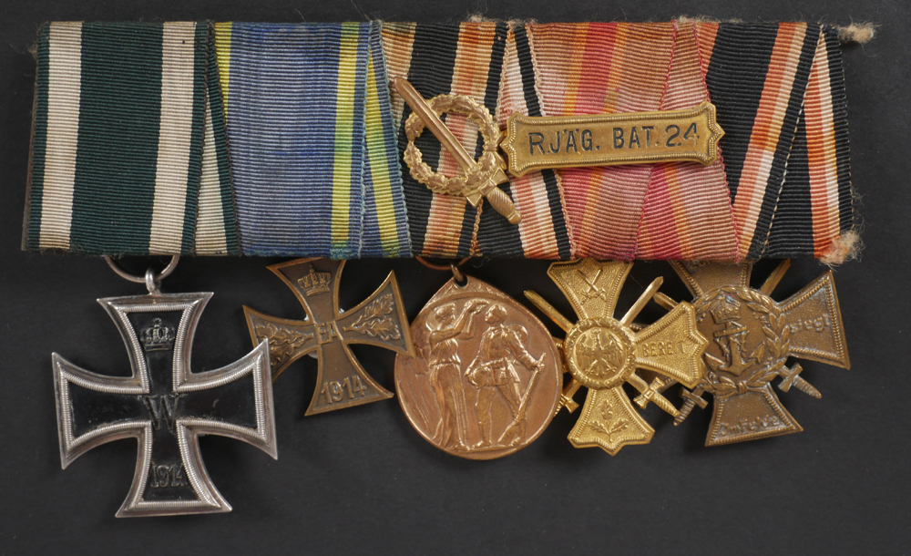 1914-1918 Imperial German group of five medals court mounted Germanic style. at Whyte's Auctions
