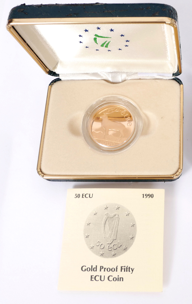 1990, fifty ECU gold proof coin. at Whyte's Auctions