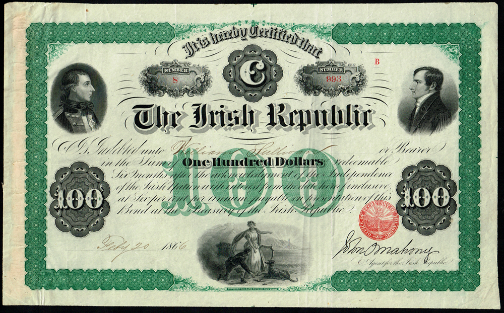 1866-67 Bonds of The Irish Republic issued by the Fenians in the USA - a unique collection. at Whyte's Auctions