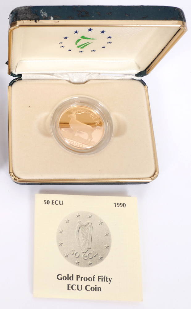 1990, fifty ECU gold proof coin. at Whyte's Auctions