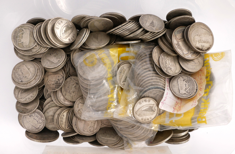 A large accumulation of silver coins including shillings, florins, and half-crowns 1928-1942. at Whyte's Auctions