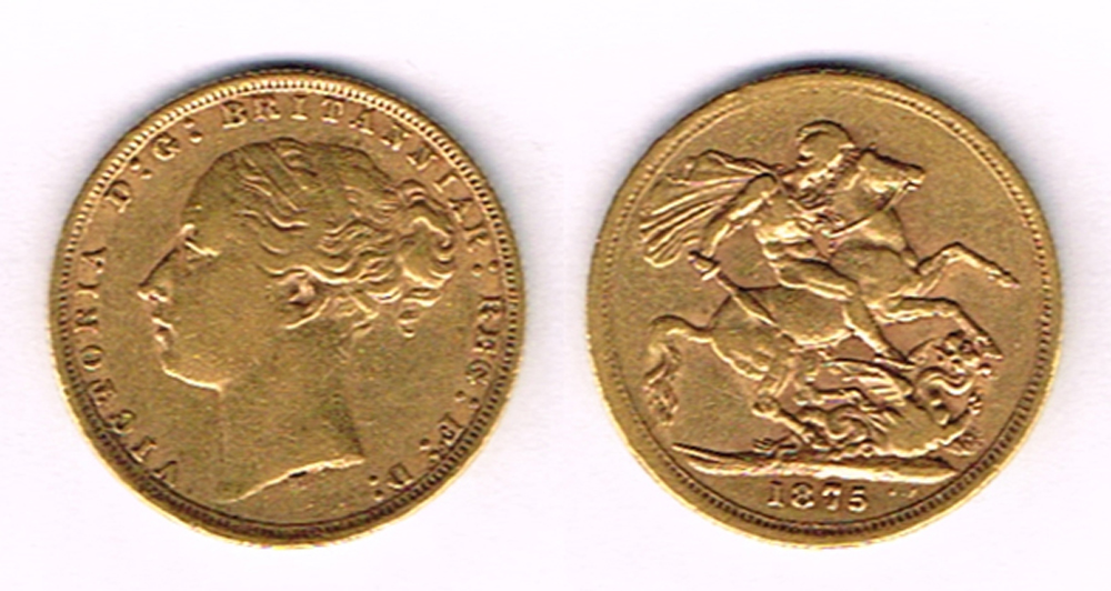 Victoria gold sovereign, 1875. at Whyte's Auctions