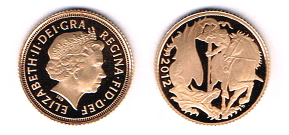 Elizabeth II gold quarter sovereign 2009 and half sovereign 2012 proofs. at Whyte's Auctions