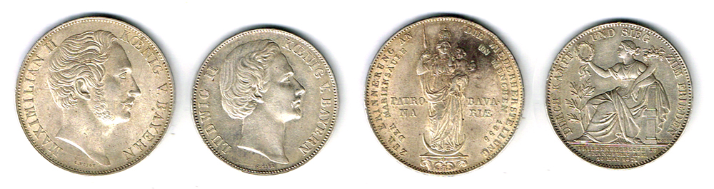 German States. Bavaria, Ludwig II Siege Thaler 1871 and Maximillian II two guilder, 1855. at Whyte's Auctions