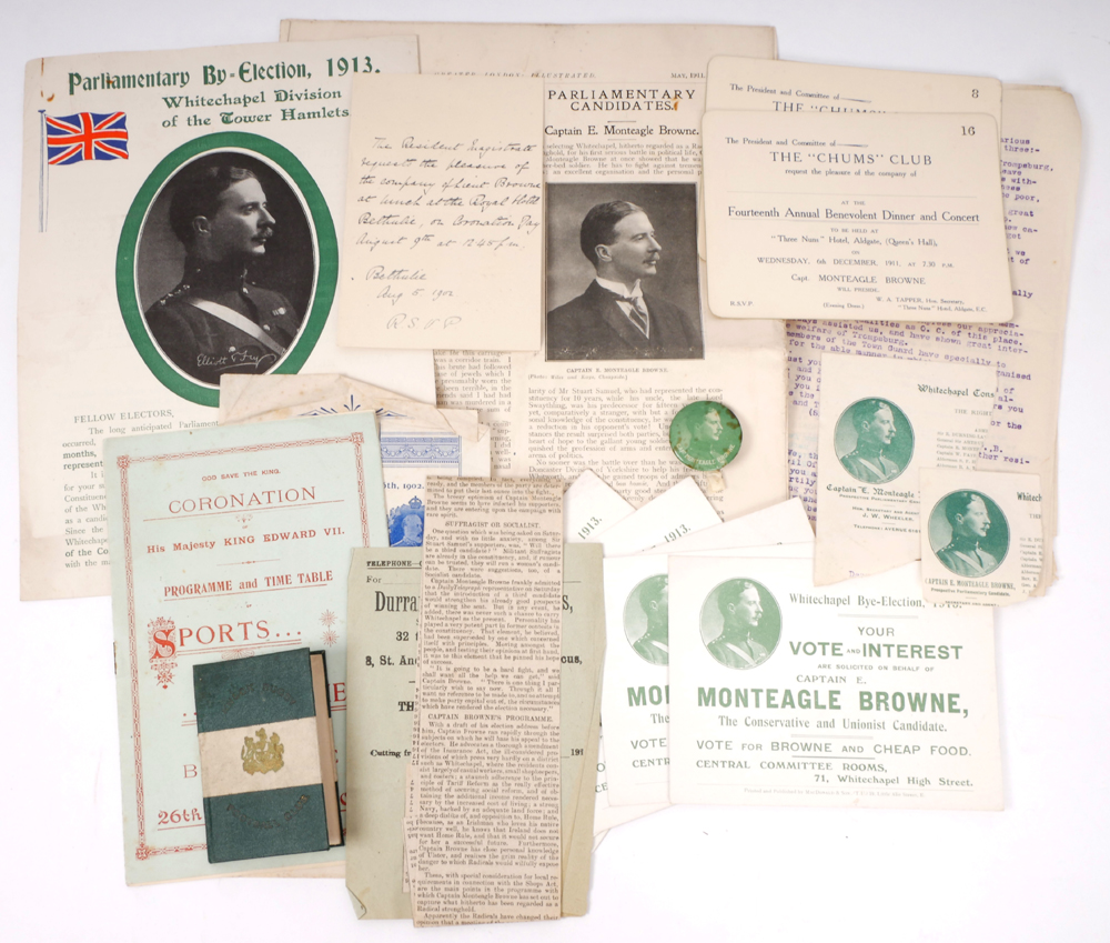 1911 General Election and 1913 Parliamentary By-Election, campaign material of Unionist candidate Capt. Monteagle-Browne. at Whyte's Auctions