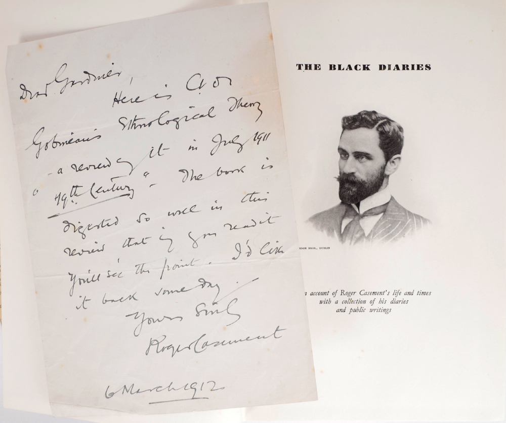 1912 (March 6) Signed autograph letter from Roger Casement, loosely inserted in a copy of The Black Diaries. at Whyte's Auctions