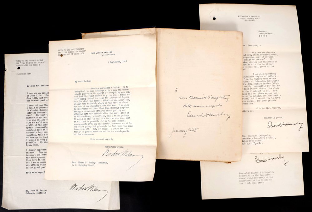 Woodrow Wilson, two letters among a correspondence and 'The Bridge to France'. at Whyte's Auctions