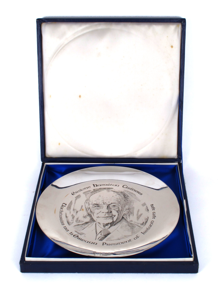 1975, Erskine Childers,  Irish silver commemorative plate. at Whyte's Auctions